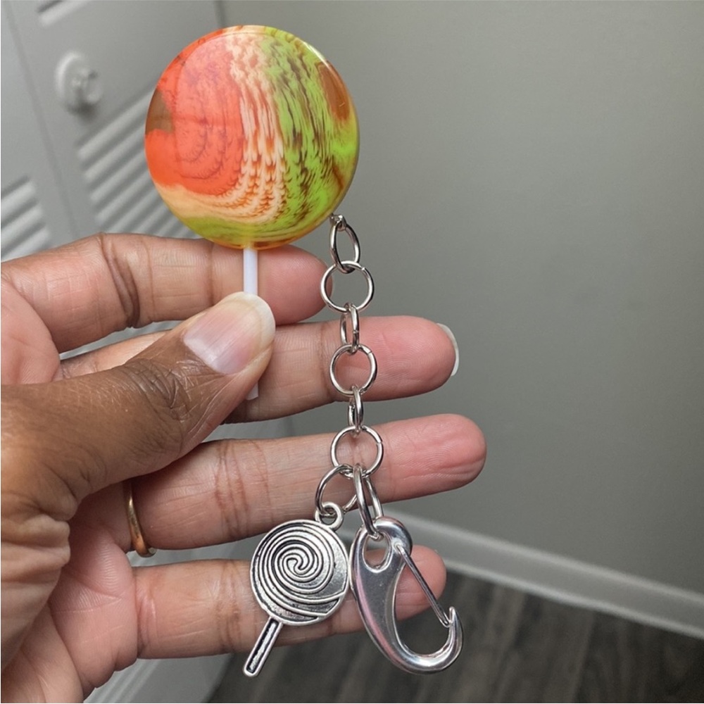 Resin Lollipop Keychain with Silver Lollipop Charm